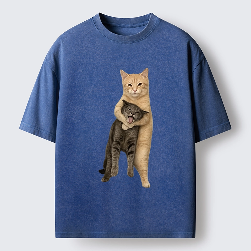 Magmoo Orange Cat’s Tight Embrace Washed T-Shirt-Magmoo