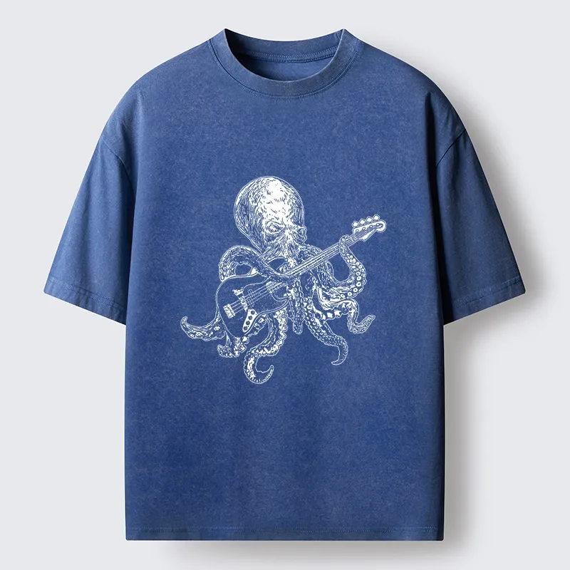 Magmoo Octopus Bassist In The Deep Washed T-Shirt-Magmoo