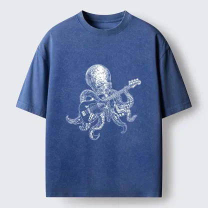 Magmoo Octopus Bassist In The Deep Washed T-Shirt-Magmoo