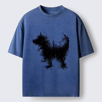 Magmoo Expressive Line Art Of A Dog Washed T-Shirt-Magmoo