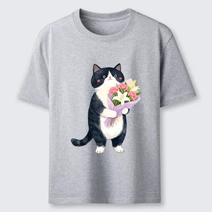 Magmoo Sweet Cat Delivers Flowers Classic T-Shirt-Magmoo