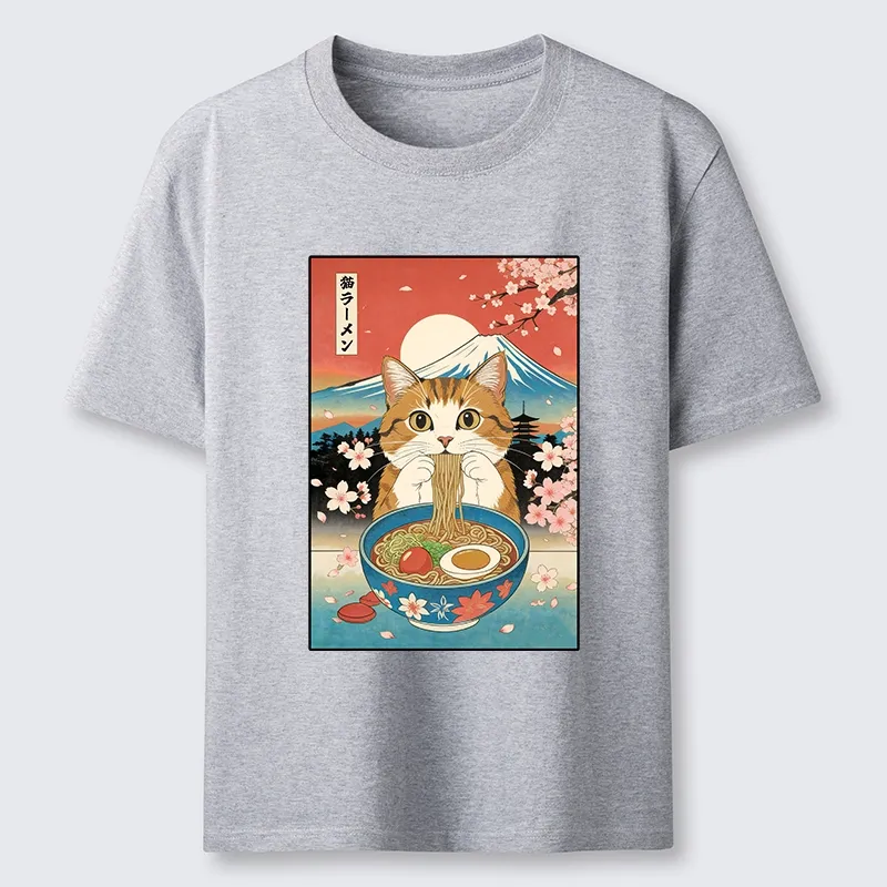 Magmoo Funny Orange Cat Eating Ramen Japan Classic T-Shirt-Magmoo
