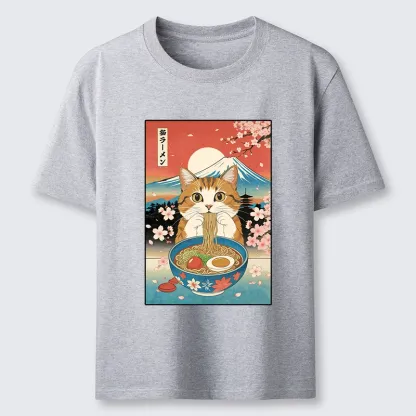 Magmoo Funny Orange Cat Eating Ramen Japan Classic T-Shirt-Magmoo