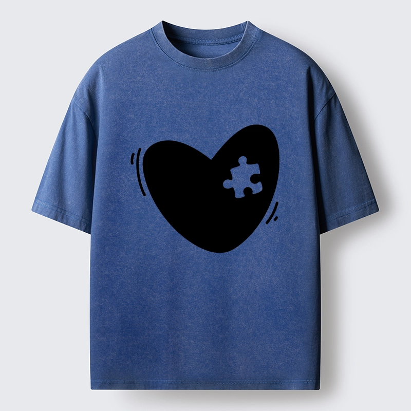 Magmoo Cute Heart Puzzle Washed T-Shirt-Magmoo
