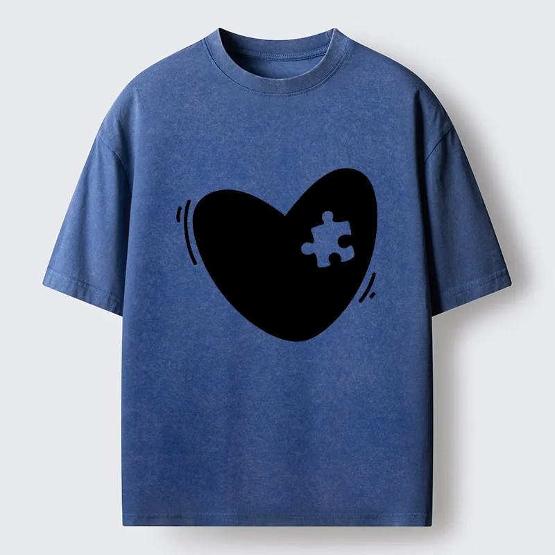 Magmoo Cute Heart Puzzle Washed T-Shirt-Magmoo
