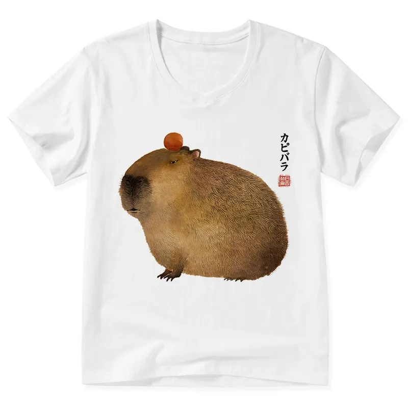 Magmoo Calm Capybara Illustration V-Neck Classic T-Shirt-Magmoo