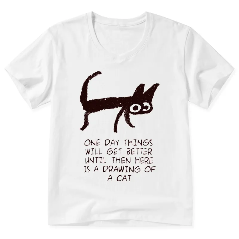 Magmoo Cat Cheer Up Drawing V-Neck Classic T-Shirt-Magmoo
