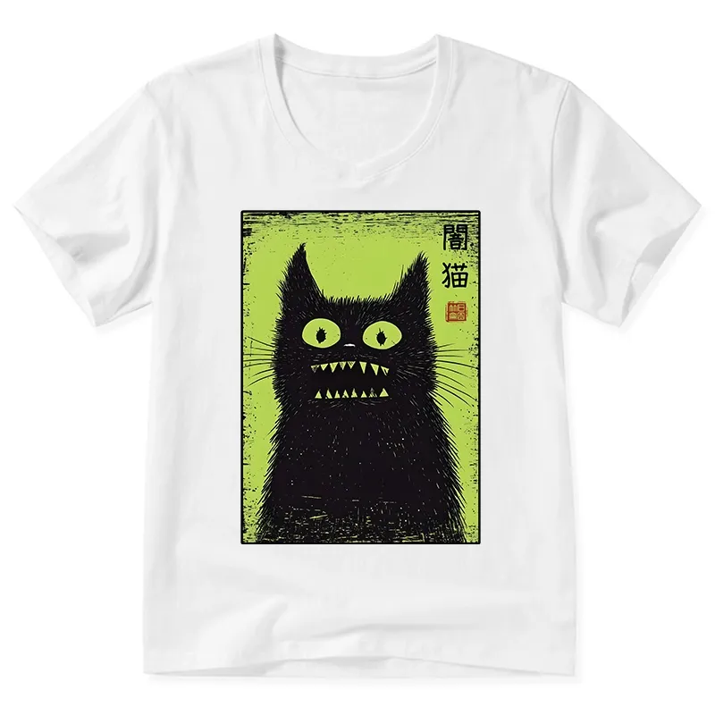 Magmoo Spooky Black Cat Japanese V-Neck Classic T-Shirt-Magmoo