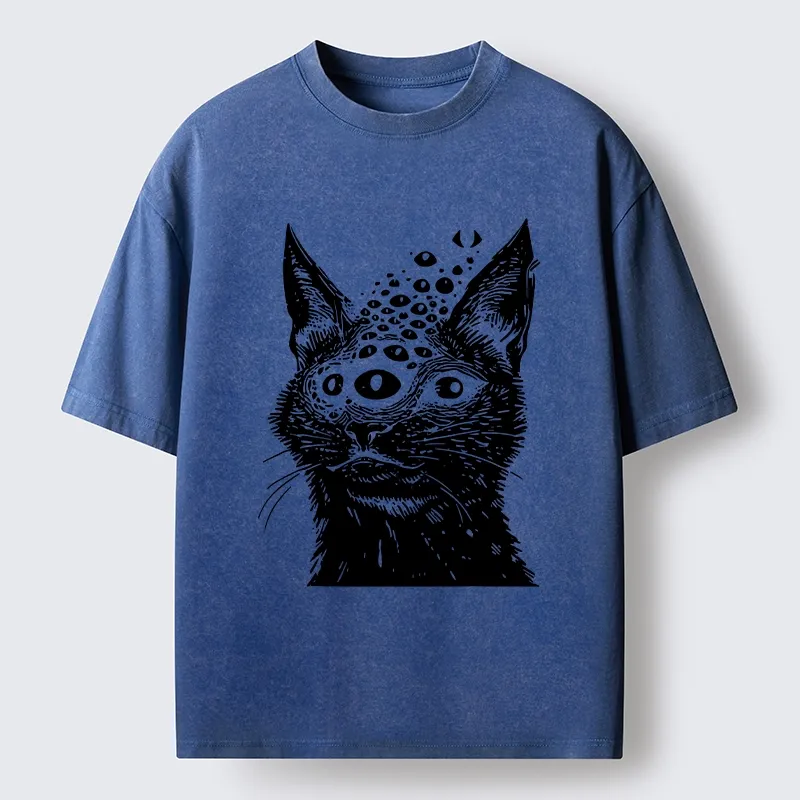 Magmoo Trippy Cat Third Eye Meme Washed T-Shirt