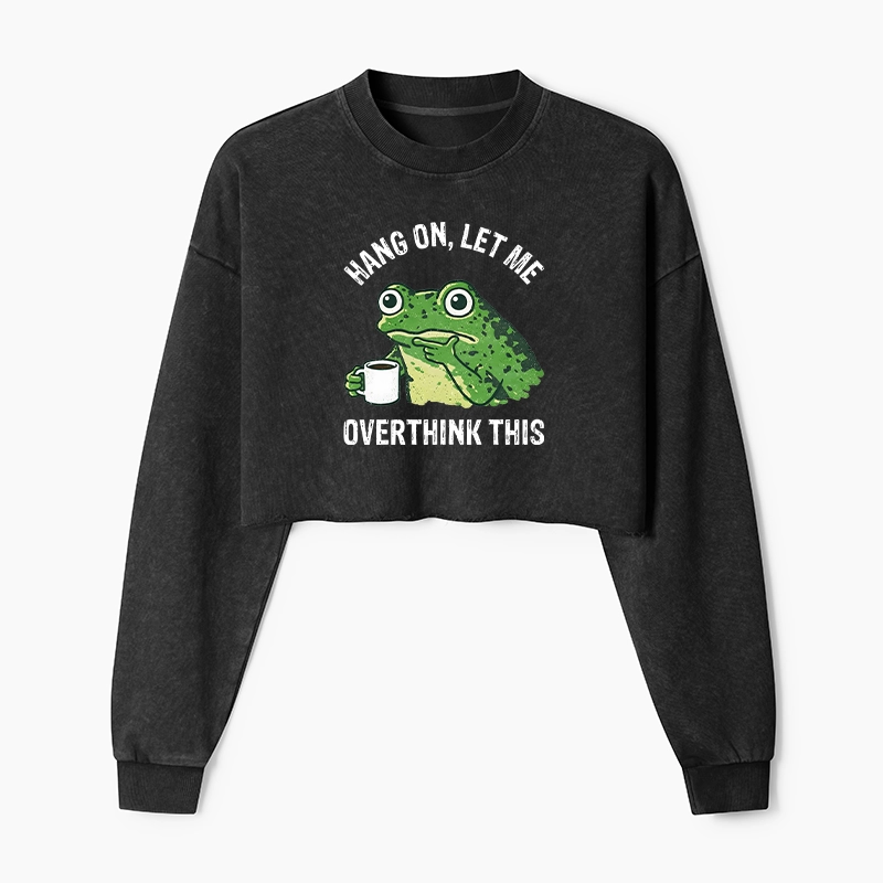 Magmoo Overthinking Frog With Coffee Washed Crop Sweatshirt