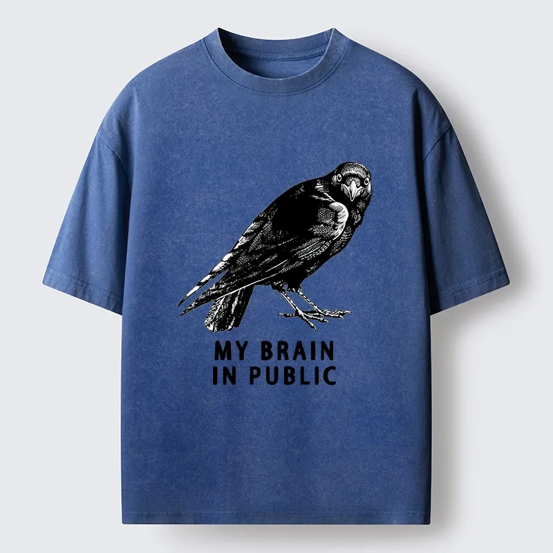 Magmoo Black Crow Public Brain Funny Art Washed T-Shirt
