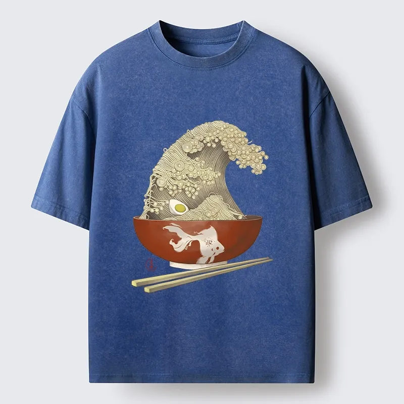Magmoo Kanagawa Noodle Wave Food Art Washed T-Shirt