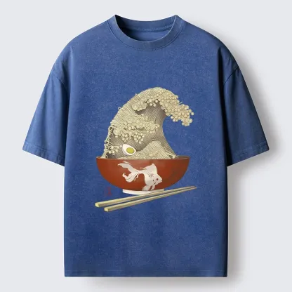Magmoo Kanagawa Noodle Wave Food Art Washed T-Shirt