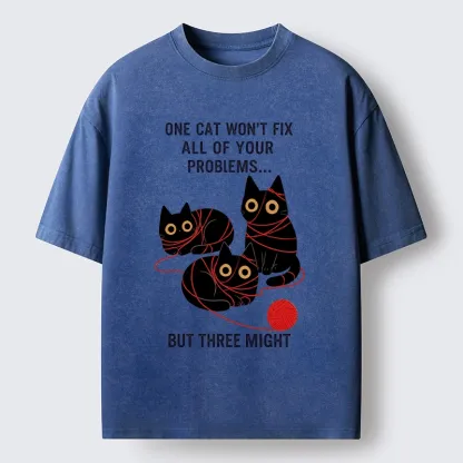 Magmoo Three Cats Fix All Problems Washed T-Shirt