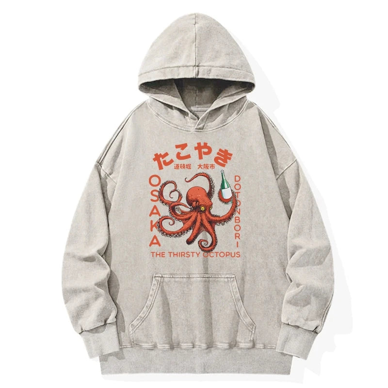 Magmoo Octopus Drinks Soju Washed Hoodie