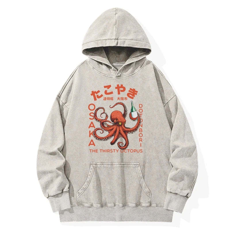 Magmoo Octopus Drinks Soju Washed Hoodie