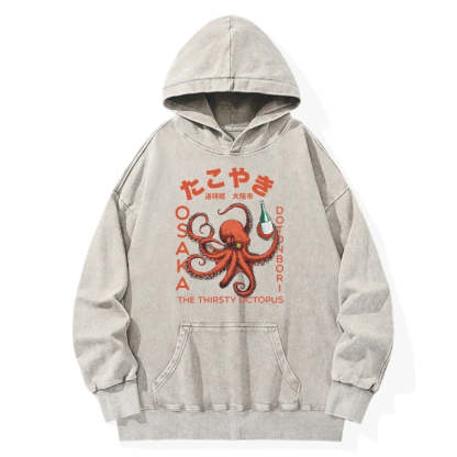 Magmoo Octopus Drinks Soju Washed Hoodie