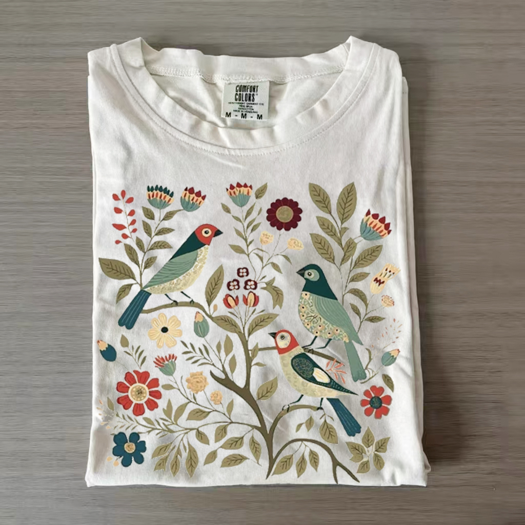 Birds and Flowers T-Shirt-Magmoo