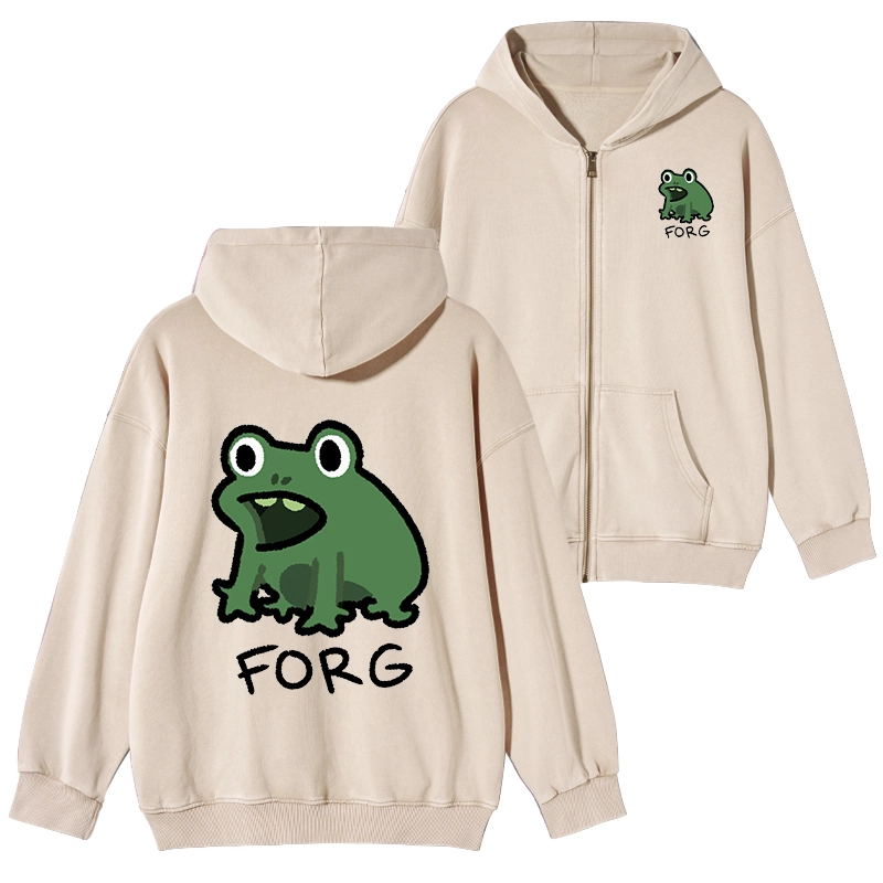 Magmoo Funny Forg Japan Washed Zip Hoodie