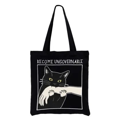 Magmoo Black Cat Biting Tote Bag