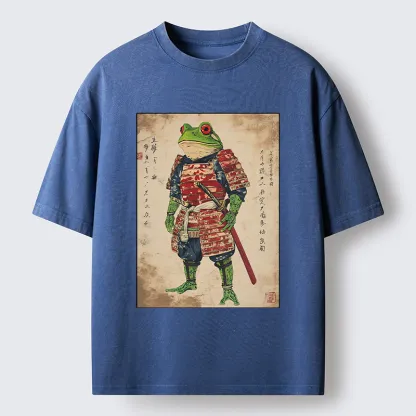 Magmoo Retro Frog Samurai Portrait Washed T-Shirt