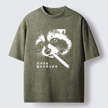 Magmoo Somking Raccoon Washed T-Shirt