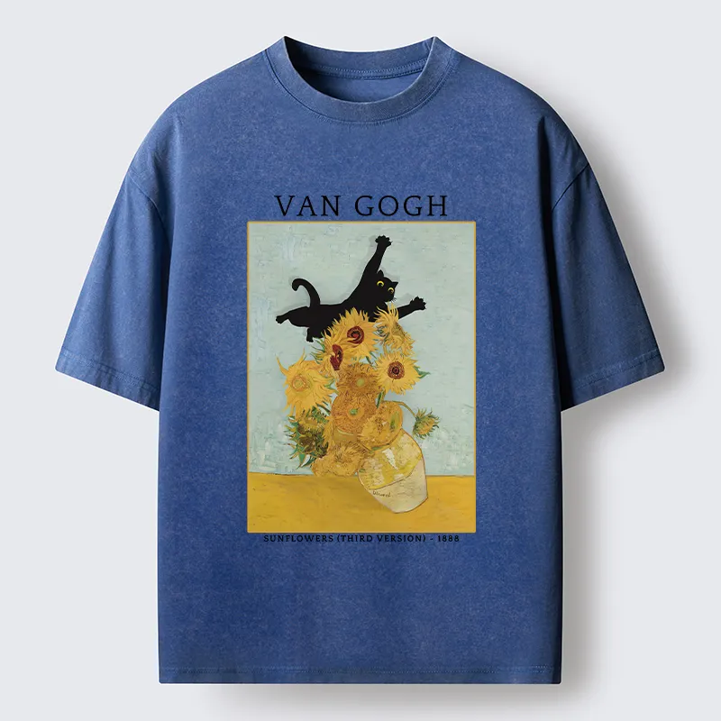 Magmoo Cat Attacks Vase Washed T-Shirt