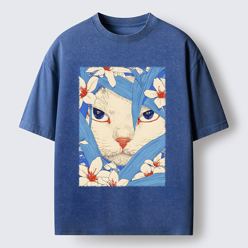 Magmoo Cat In The Grass Washed T-Shirt-Magmoo