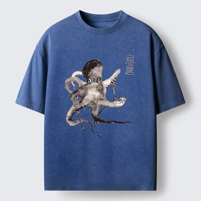 Magmoo Octopus Ink Painting Washed T-Shirt