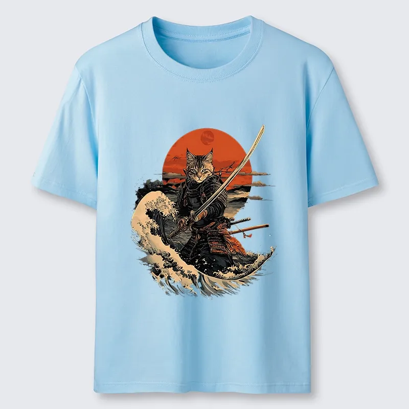Magmoo Handsome Cat Samurai Japanese Classic T-Shirt-Magmoo