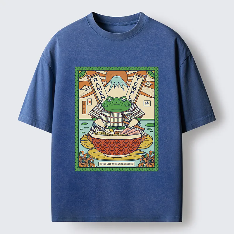 Magmoo Frog Samurai Eating Ramen Washed T-Shirt