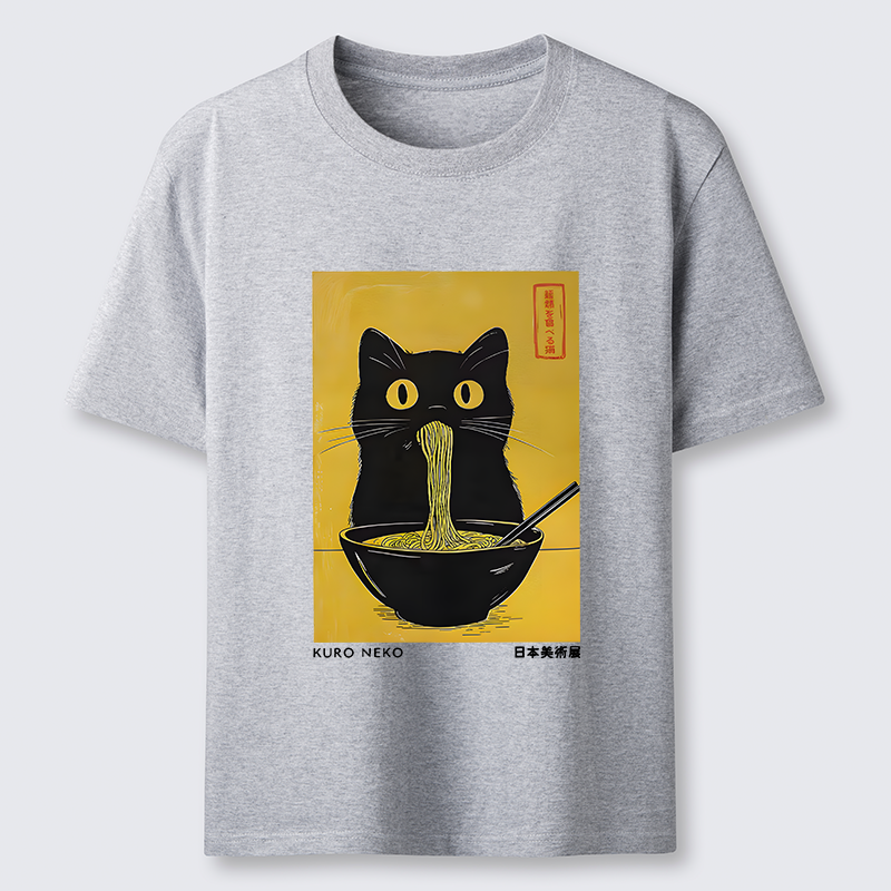Magmoo Black Cat Eats Ramen In Big Bites Classic T-Shirt-Magmoo