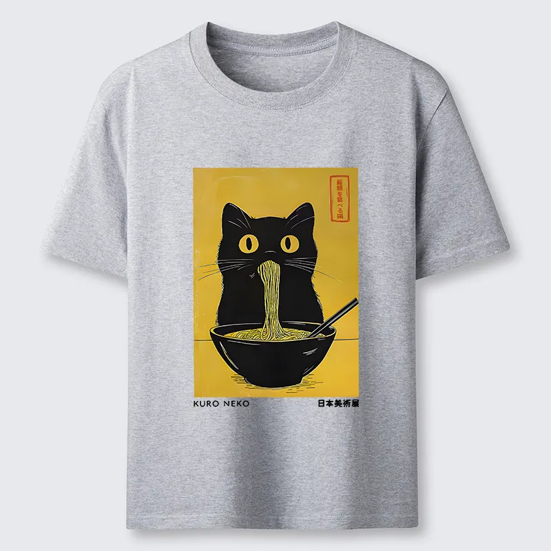 Magmoo Black Cat Eats Ramen In Big Bites Classic T-Shirt-Magmoo