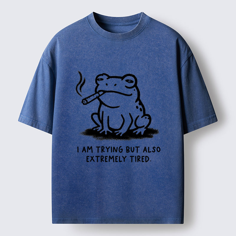 Magmoo Hardworking But Tired Frog Washed T-Shirt