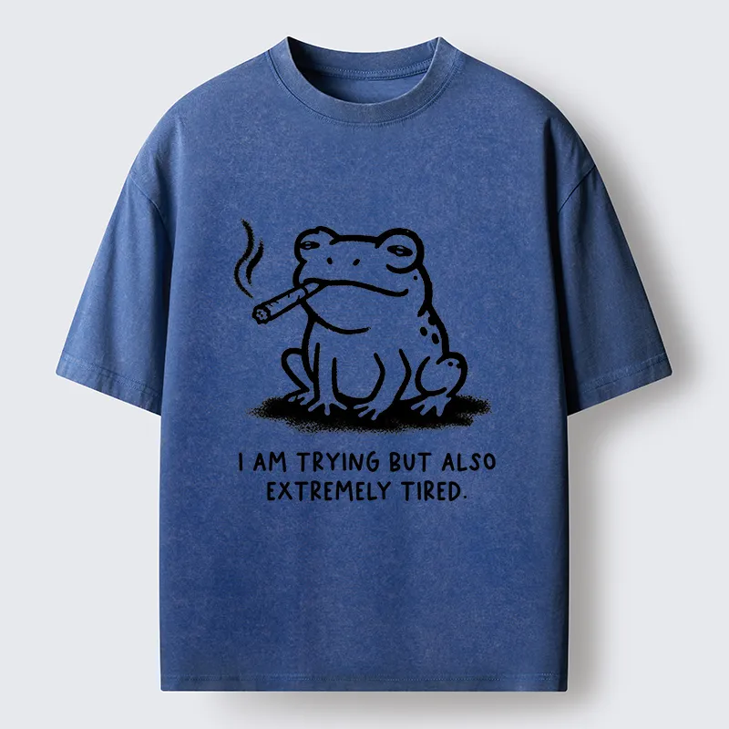 Magmoo Hardworking But Tired Frog Washed T-Shirt