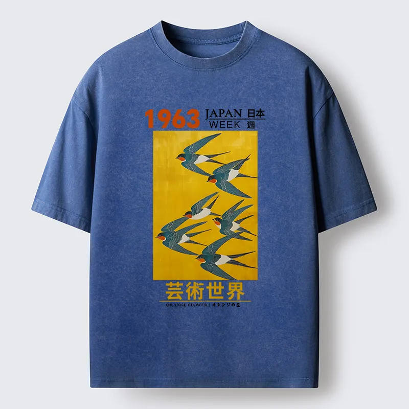 Magmoo Swallow Poster Washed T-Shirt-Magmoo