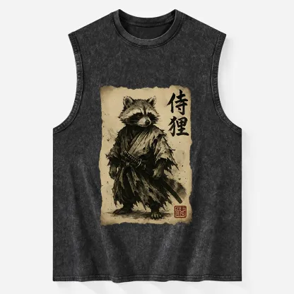 Magmoo Retro Raccoon Samurai Washed Tank