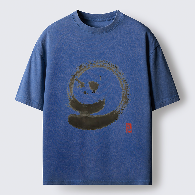Magmoo Ink Painting Of A Fat Cat Washed T-Shirt-Magmoo