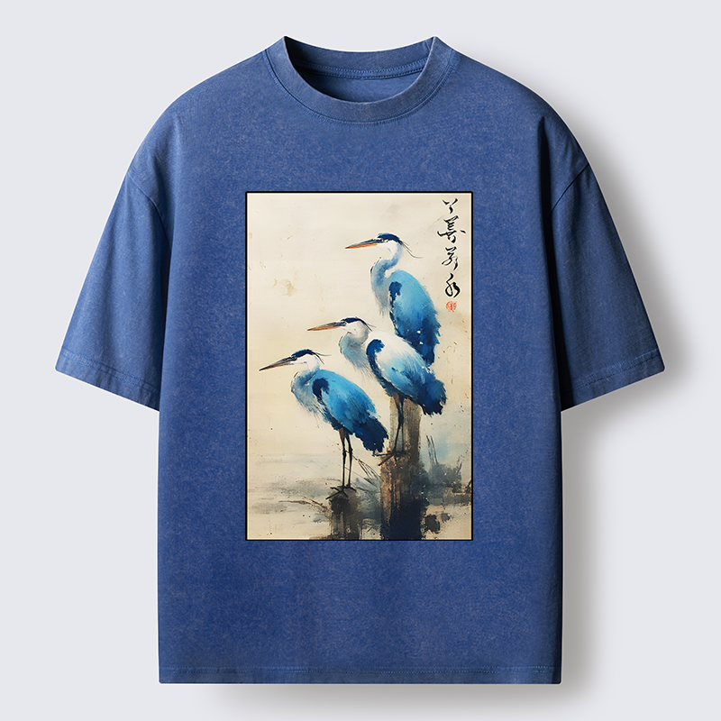 Magmoo Great Blue Heron Japan Washed T-Shirt-Magmoo