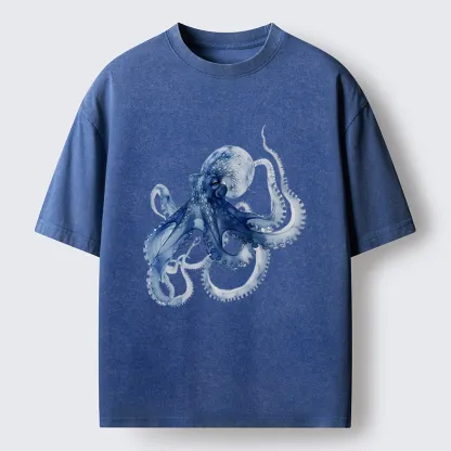 Magmoo Blue Octopus Washed T-Shirt-Magmoo