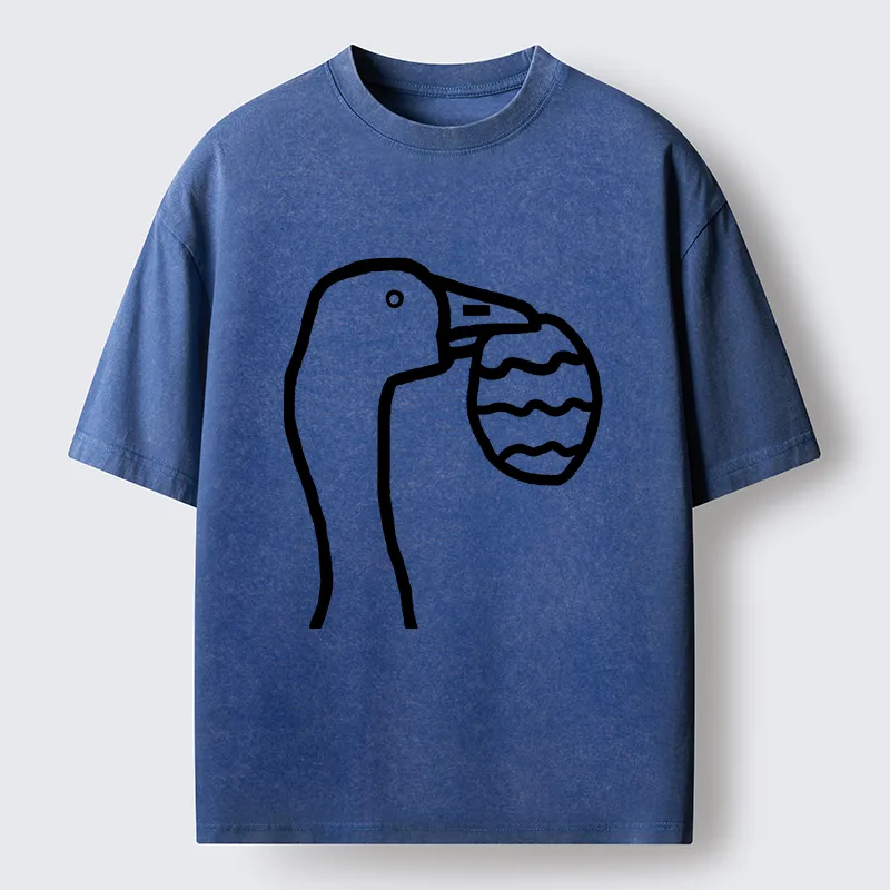 Magmoo Goose Carrying An Egg Washed T-Shirt-Magmoo