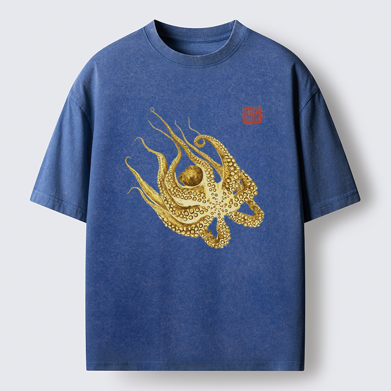 Magmoo Golden Octopus Washed T-Shirt-Magmoo