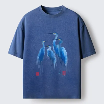 Magmoo Flocks Of Great Blue Herons Washed T-Shirt-Magmoo