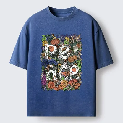 Magmoo Peace In Flowers Washed T-Shirt-Magmoo