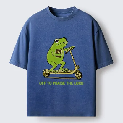 Magmoo Frog Went To Praise God Washed T-Shirt-Magmoo