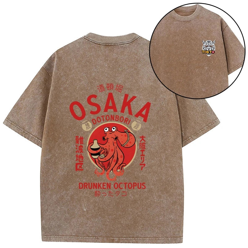 Magmoo Drunken Octopus Japan Front Back Washed T-Shirt