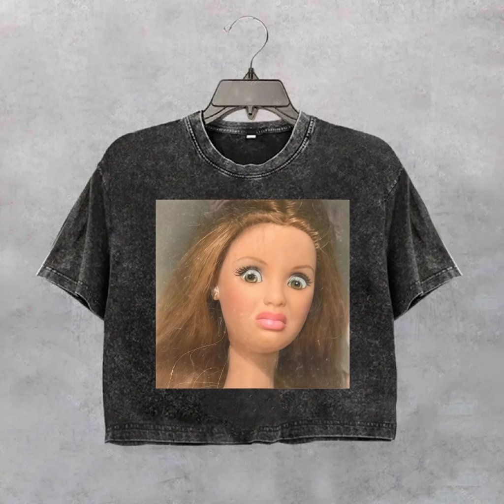 Funny Doll Face GIRL MEME CROP SHIRT-Magmoo