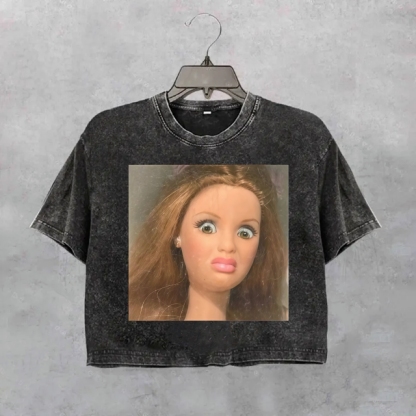 Funny Doll Face GIRL MEME CROP SHIRT-Magmoo