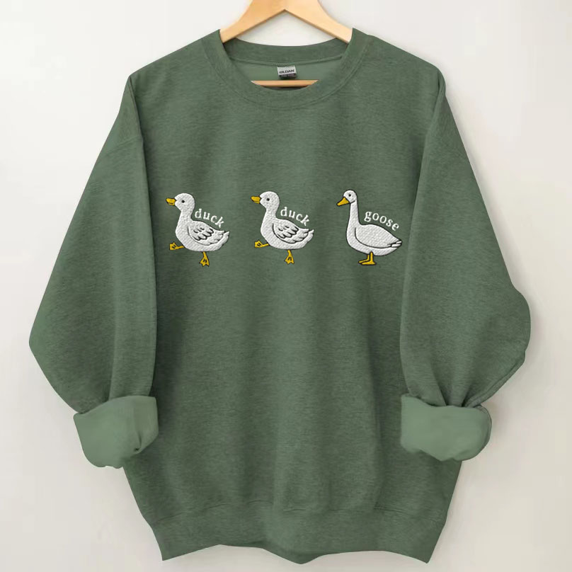 Duck, Duck, Goose Embroidered Silly Goose Sweatshirt-Magmoo