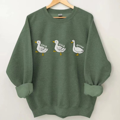 Duck, Duck, Goose Embroidered Silly Goose Sweatshirt-Magmoo